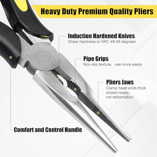 Long Needle Nose Pliers-8’’Soft Grip with Wire Cutter for Home,1pcs | Strong Cutting Force,Paper Clamp Precision, High Carbon Steel,Long Nose Cutting Pliers for Home, Fishing, Jewelry, Crafts - style: One-8in