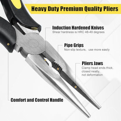 Long Needle Nose Pliers-8’’Soft Grip with Wire Cutter for Home,1pcs | Strong Cutting Force,Paper Clamp Precision, High Carbon Steel,Long Nose Cutting Pliers for Home, Fishing, Jewelry, Crafts - style: One-8in