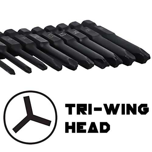 TriWing Bit Set (10 Pack - 2.3" Long Magnetic Heads) in The Following Tri Wing Bits Screwdriver Sizes: Y000, Y00, Y0, Y1, Y2, Y2.5, Y3, Y4, Y5, and Y6 - style: Triwing