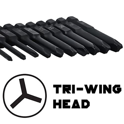 TriWing Bit Set (10 Pack - 2.3" Long Magnetic Heads) in The Following Tri Wing Bits Screwdriver Sizes: Y000, Y00, Y0, Y1, Y2, Y2.5, Y3, Y4, Y5, and Y6 - style: Triwing