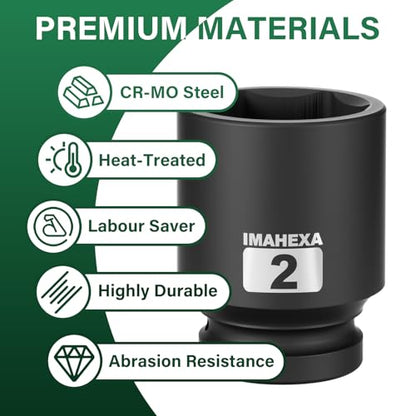 1" Drive Shallow Impact Socket,2 Inch SAE Jumbo Socket,CR-MO 6 Point for Easy Removal of Large Axle Nut（SAE) - size: 1 Inch Shallow 2", style: 1"Drive Shallow Impact Socket