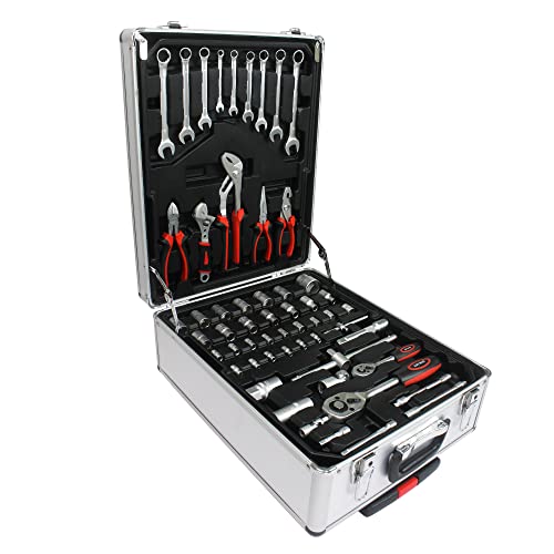 899pcs Rolling Tool Box Set with Lock,Rolling Trolley Case Tool Sets, 4 Layer of Tool Sets 90 Piece Tool Kits on Wheel, Wrench Socket Rolling Hand Tool Box Tool Kit for Garage,Repair Kit(White) - size: 899pcs - Silver