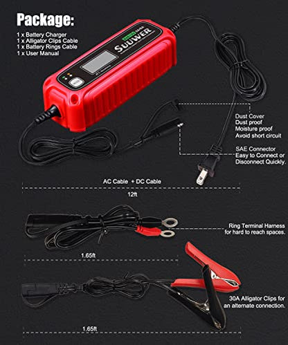 Suuwer Automatic Battery Charger, 6V 2A & 12V 2A/5A Digital Smart Battery Maintainer for Car, Motorcycle, ATV, Boat More