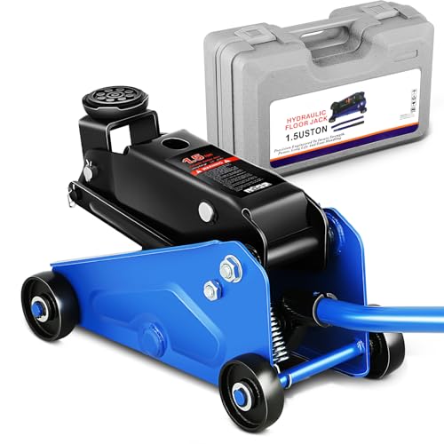 Magshion 1.5 Ton Low Profile Hydraulic Floor Jack, Heavy-Duty Steel Trolley Service Jack with Safety Valve, Swivel Casters, and Wide Saddle for Garage and Vehicle Maintenance, Blue - color: Blue