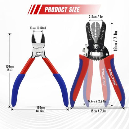 2-Piece Electrician's Pliers Set Professional Wire Stripping Tool | 7" Wire Stripper & 5" Flush Cutter Spring-Loaded Design & Non-Slip Grip for Electrical Work, DIY, Crafting - color: Wire Cutter+wire Stripper