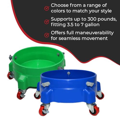 Heavy Duty Car Wash Bucket Dolly with 360° Swivel Casters | Fits 3.5–7 Gallon Buckets | 300 lb Capacity | Soap Holder | Rolling Pail Stand for Auto Detailing |Blue - color: Blue