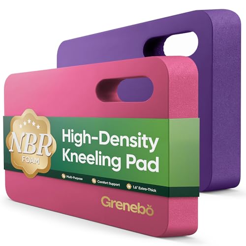 Grenebo 2-Pack Kneeling Pads, Extra Thick, 17.3 x 11 x 1.6 in, Pink Purple | Soft NBR Foam Cushion for gardening kneeling pad use, Knee pad support for Gardening, Baby Bathing, Exercise and Work - color: Pink Purple