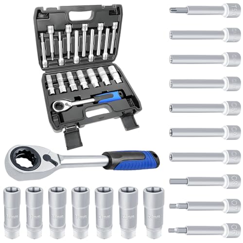 18PCS Suspension Shock Absorber Strut Nut Removal Tool Socket Set, 1/2 inch Steering Hub Shock Absorber Ratchet and Wrench Set, Shock Strut Installation Removal Tool Kit for All Vehicles - color: 18 PCS