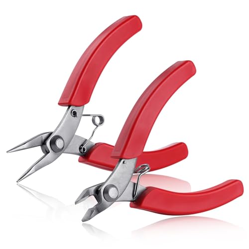 SPEEDWOX 2Pcs 4.5 Inch Mini Long-Nose Pliers 4.25 Inch Flush Cutters Tweezer Nose plier Mini Needle Nose Pliers Short-Nose Plier Wire Diagonal Oblique Side Cutters Steel Cutting Nippers Shear - size: 2 Pieces (4.5" Long Nose + 4.25" Flush Cutter)