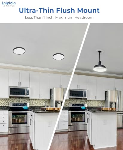 6-Pack 8.66 Inch LED Flush Mount Ceiling Light，2160LM Super Bright，5CCT Selectable (2700K-6500K)Non-Dimmable，Easy DIY Install，Hardwired Light Fixture for Bedroom Kitchen Hallway Closet, Black - color: Black, size: 9 Inch