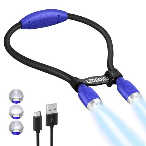 LEDBOLIK Neck Reading Light Blue, 800mAh Rechargeable Book Light for Reading in Bed – 6 Brightness, Bendable Arms, Hands Free for Knitting, Crocheting - color: 800mAh Blue