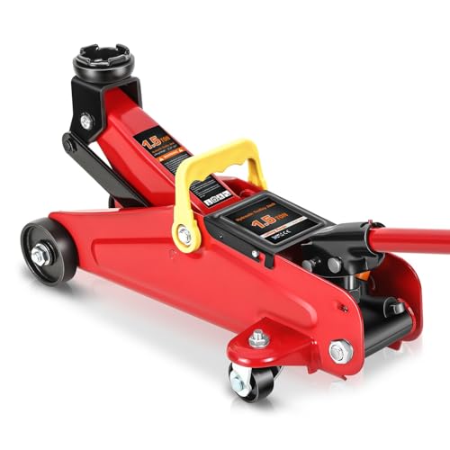 Auto Dynasty 1.5 Ton Floor Jack, Heavy Duty Steel Hydraulic Car Jack with Single Piston Quick Lift Pump, Hydraulic Racing Floor Jack, Lifting Range 5.3" to 12", Red - color: Red, size: 1.5 Ton