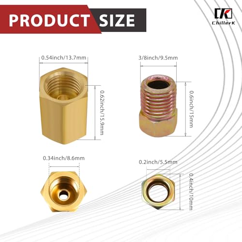 24 PCS 3/16" Brake Line Fittings Kit - 24 Threads Assortment for 3/16" Tube - Includes 8 PCS Unions, 16 PCS Nuts - size: For 3/16" Tube