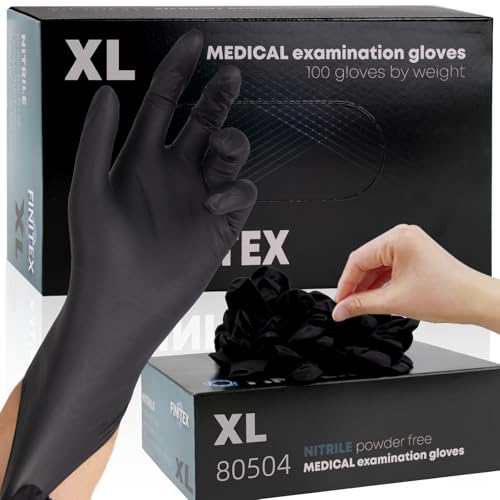 FINITEX - Black Nitrile Disposable Gloves, 5mil, Powder/Latex-Free, Medical Exam 100 PCS For Examination Home Cleaning Food Glove (X-Large) - size: X-Large