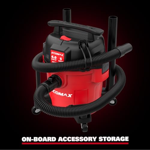 ECOMAX Ultra Quiet Shop Vacuum Wet and Dry 5 Gallon 4 HP | 80% Quieter Operation, 3X Longer Lifespan, Powerful Sunction & Portable Design for Garage, Workshop & Jobsite (EM18421P-5A)