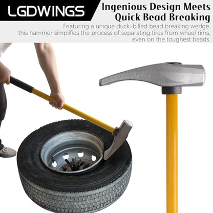 32" Tire Bead Breaker Wedge, Heavy Duty Manual Tire Hammer for Semi Truck, Tractor, Bus & RV - Unbreakable Fiberglass Handle Shock-Absorbing Rubber Grip, High-Carbon Steel Wheel Changing Tool