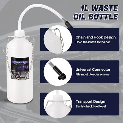 DASBET 3L Manual Brake Bleeder Kit with 1L Fluid Bottle | One-Person Brake Bleeding Fluid Pump w/ 4 Master Cylinder Adapters, Ideal for Brake and Clutch Maintenance on Select Vehicles