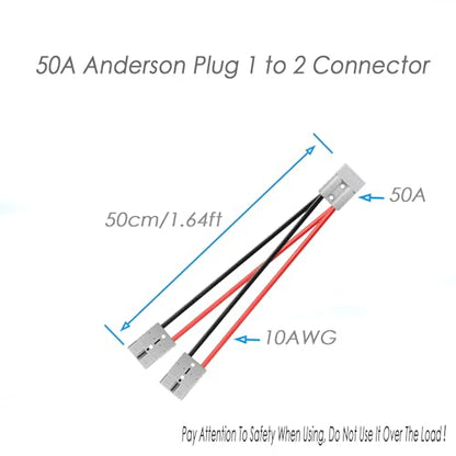 50A Battery Quick Connector 1 to 2 Plug Jumper Cable Connector,Anderson Plug Connector Cable,with 10AWG Cable Towing Winch Quick Connect Cable 50CM.(Anderson 1-2) - size: Anderson connector 1 to 2