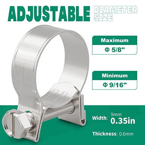 OURU 20PCS 3/8" Fuel Line Clamp 304 Stainless Steel,Adjustable 9/16"-5/8" Dia (14-16mm) Mini Fuel Injection Gas Line Hose Clamps,Pipe Clamp for Automotive,Diesel Petrol Pipe - size: 20PCS 9/16"-5/8" (14-16mm)