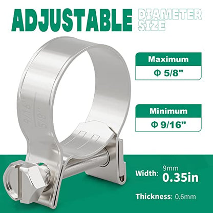 OURU 20PCS 3/8" Fuel Line Clamp 304 Stainless Steel,Adjustable 9/16"-5/8" Dia (14-16mm) Mini Fuel Injection Gas Line Hose Clamps,Pipe Clamp for Automotive,Diesel Petrol Pipe - size: 20PCS 9/16"-5/8" (14-16mm)