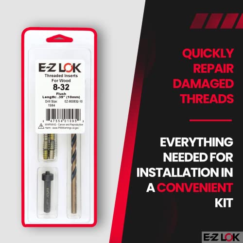 E-Z Hex Thread Repair Kit for Soft Wood Flush Threaded Inserts 8-32 x 10mm, Drill, Installation Tool - size: 8-32 x 10mm, style: Flush