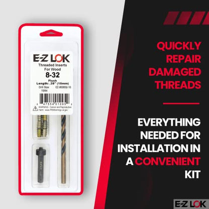 E-Z Hex Thread Repair Kit for Soft Wood Flush Threaded Inserts 8-32 x 10mm, Drill, Installation Tool - size: 8-32 x 10mm, style: Flush