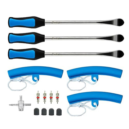 Heavy Duty Tire Repair Tool Kit, 3x11.5 Steel Tire Irons & 3 Rim Protectors, 4-Point Valve Tool with 4 Cores/Caps, Motorcycle/Bike/ATV Tire Changer Levers(TT-115-15) - size: 11.5”