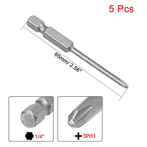 uxcell 5 Pcs 3mm PH1 Magnetic Phillips Screwdriver Bits, 1/4 Inch Hex Shank 2.56-inch Length S2 Power Tool - size: 3.0xPH1