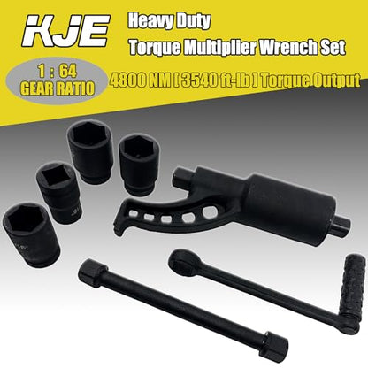 KJE Heavy Duty Torque Multiplier Wrench Set, w/ 1-5/16~1-5/8Inch Cr-v Socket (4800 N/M, 3,540 ft/lb), 1:64 Saving Lug Nut Remover Torque Wrench for Semi Truck & RVs