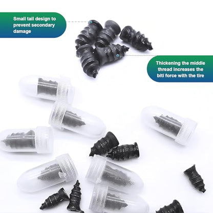 60 Pcs Heavy Duty Tire Repair Rubber Nails, Spiral Screw-in Emergency Puncture Repair Plugs, Tubeless Tire Repair Kit for Car, Truck, Motorcycle, ATV, SUV, Tractor, Trailer(Black)