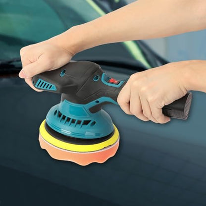Cordless Car Buffer Polisher, 6 Variable Speed Battery Powered Cordless Powerful Motor Ergonomic Handle Car Polishing Dual Action Car Buffer Polisher with Gloves Apron Set Black&Blue