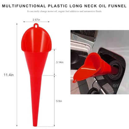 2 PCS Oil Funnel, Plastic Long Neck Multi-Purpose Spill Saver Funnel, Engine Oil Funnels for Filling Oils Gas Water Diesel Fuel Lubricants for Car Motorcycle ATV Boat (Red) - color: Red-2PCS