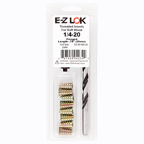 E-Z Hex Thread Repair Kit for Soft Wood Flanged Threaded Inserts 1/4-20 x 20mm, Drill, Installation Tool - size: 1/4-20 x 20mm, style: Flanged