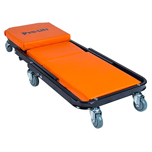 Pro-Lift Foldable Z Creeper - 2-in-1 Rolling Folding Car Creeper & Seat - 40" Adjustable Roller Garage Chair Lay Down or Sit, 450 LBS Capacity Under Car Roller Creeper with 6 Swivel Casters - color: Orange