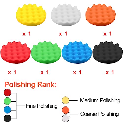 SIQUK 26 Pieces Car Polisher Buffing Pads 6 Inch Car Polishing Pad Kit Foam Polish Pads Wax Bonnets Polisher Buffer Attachment for Drill - size: 6 Inch