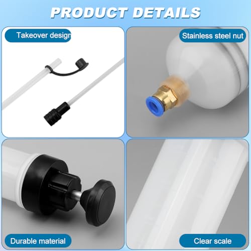 500cc Oil Suction Syrin ge Fluid Transfer Pump, Automotive Brake Fluid Extractor Pump with Long Rubber Hose, Manual Fuel Suction & Filler Vacuum Fuel Transfer Cleaner(Color:Clear)