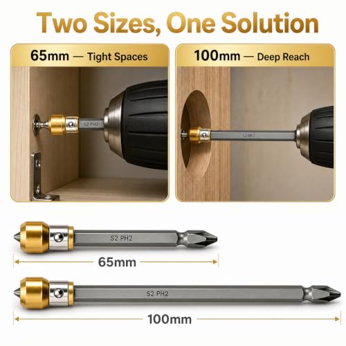 4-Piece PH2 Magnetic Screw-Holding Bit Set,Strong Magnetic Anti-Slip Impact Resistant Drill Bits, Compatible with Power Drivers for Woodworking Automotive Repair
