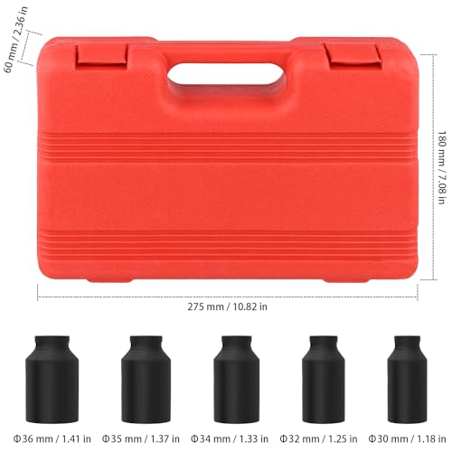 1/2" Drive 12 Point Deep Impact Socket Set 5PCS 30mm 32mm 34mm 35mm 36mm Heavy Duty Axle Nut Removal Tool Kit with Portable Case