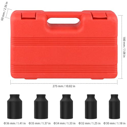 1/2" Drive 12 Point Deep Impact Socket Set 5PCS 30mm 32mm 34mm 35mm 36mm Heavy Duty Axle Nut Removal Tool Kit with Portable Case