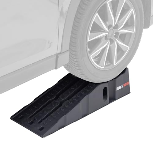 Black Widow 13" W Stackable Plastic Car Service Ramps – 16,000 lb. GVW Capacity per Pair, Lightweight High-Impact Grid Design, 6.25” Lift Height, Built-in Handles