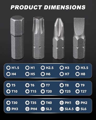 ROTATION 31-Piece 1/4 Inch Magnetic Bit Driver Set, Nut Driver with Phillips, Flat/Slotted, Hex and Torx Bits, Screwdriver Handle for Holding 1/4 Bits, CR-V Steel - style: 31pc