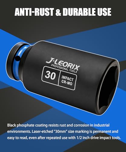 30mm Deep Impact Socket 1/2" Drive CR-MO Steel 6-Point | CR-MO steel impact socket set. 1/2" drive, 6-point design. Deep reach for lug nuts & axle nuts. - size: 30mm