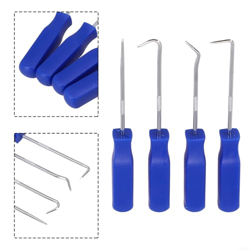FABULETTA 4-Piece Car Pick and Hook Set for O-Ring Oil Seal Gasket Removal, Hardened Steel Shaft with Grip Handle, Straight 90 Degree Angled Tools for Auto Repair