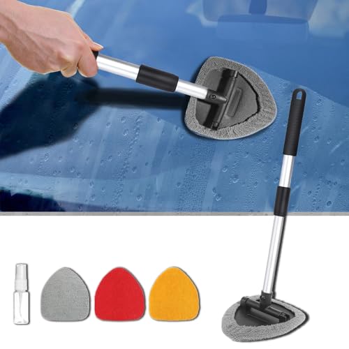 Car Window Cleaner, Car Cleanser Brush, Car Accessories Car Cleaning Supplies Tools, Car Cleaning Kit with Extendable Handle, Microfiber Cloth, Spray Bottle, Fits All Cars - color: colorful