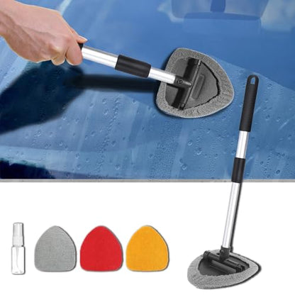 Car Window Cleaner, Car Cleanser Brush, Car Accessories Car Cleaning Supplies Tools, Car Cleaning Kit with Extendable Handle, Microfiber Cloth, Spray Bottle, Fits All Cars - color: colorful