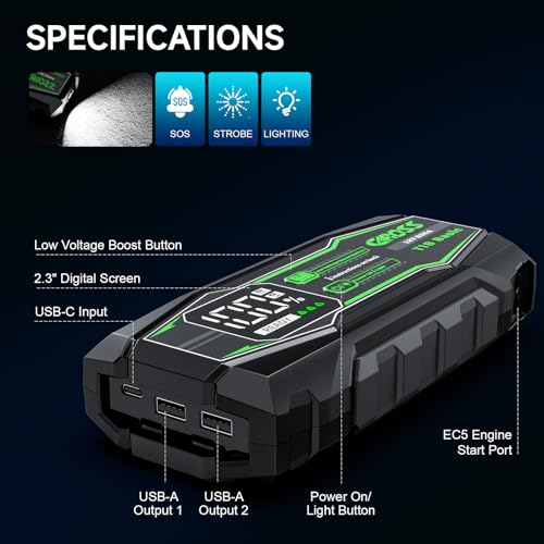CAROSS Car Battery Jump Starter - 800A Jump Starter for Up to 6.0L Gas and 3.0L Diesel Engines, 12V Portable Jump Box with LED Display - size: 800A