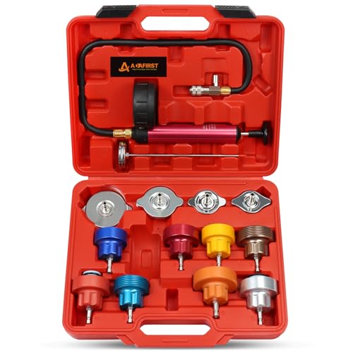 Coolant Pressure Tester Kit, Manual Pump Radiator Pressure Tester and Adapters Work on Cooling System Leak Down Test for Cars Motorcycles Trucks Airlifts, 14PCS Automotive Tools Red - color: Red Case