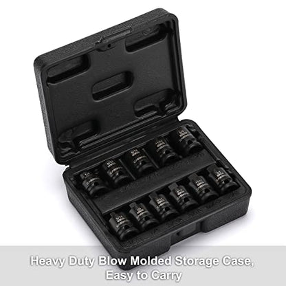 CASOMAN 3/8-inch Drive Pipe Plug Socket Set, SAE, CR-MO, Tapered Male Square Drive, Chamfered Female Square Drive,11 Pieces Set - size: 3/8"Dr.