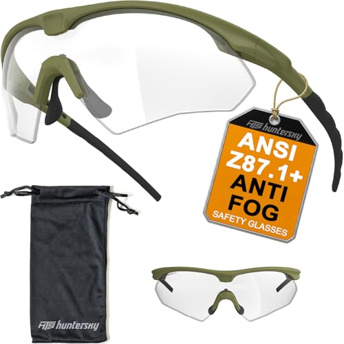HTS HUNTERSKY S53 Anti Fog Tactical Shooting Range Safety Glasses ANSI Z87.1 Ballistic Eye Protection Hunting Airsoft Riding - color: S53 Green / Clear