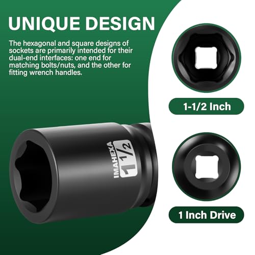 1" Drive Shallow Impact Socket,1-1/2 Inch SAE Jumbo Socket,CR-MO 6 Point for Easy Removal of Large Axle Nut（SAE) - size: 1 Inch Shallow 1-1/2", style: 1"Drive Shallow Impact Socket